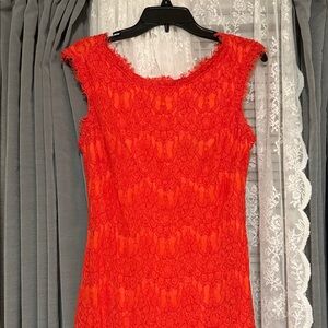 Aqua Vibrant Red Lace Midi Dress